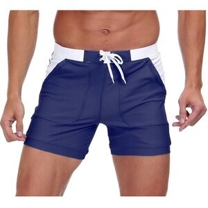 Double Layer  Men'S Quarter Square Corner Swimming Trunks Swim Short Sz 32 / M